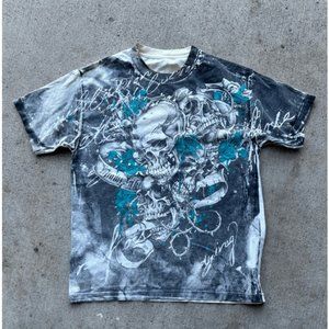 skulls all around print y2k tshirt baby blue jesse style